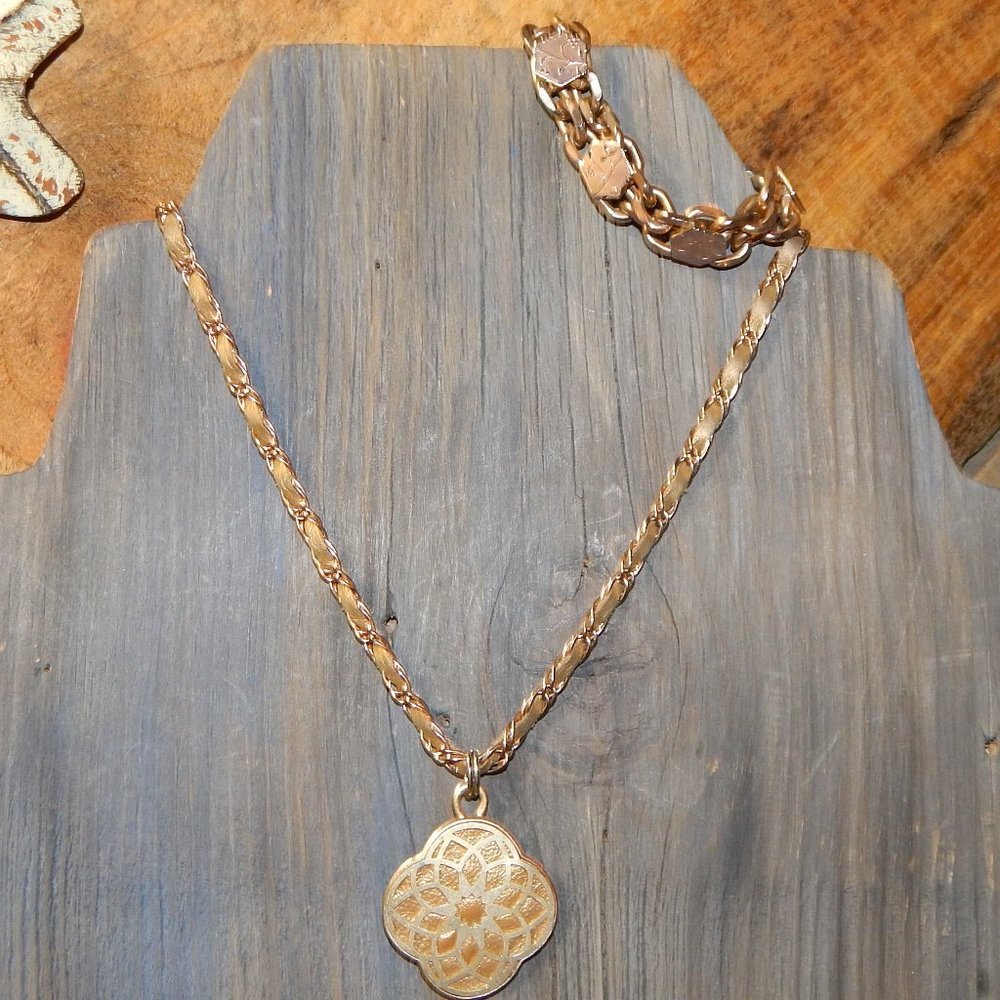 LC Pendant on Leather & Chain Link Bracelet